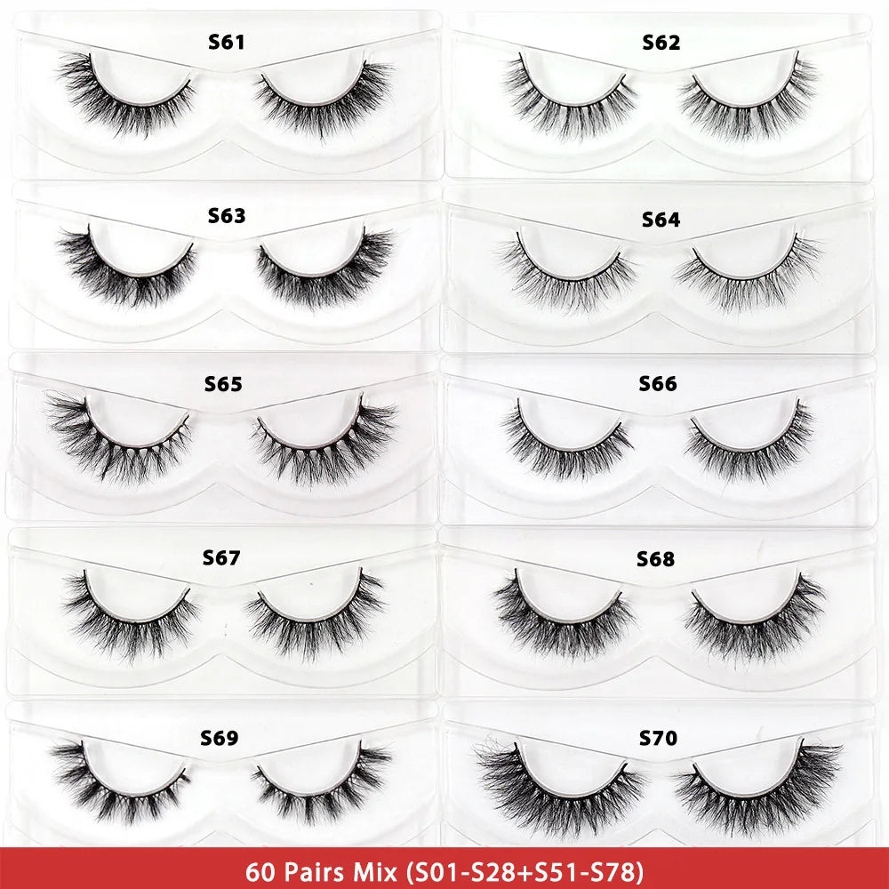 LEHUAMAO 30/60/100 Pairs Mink Lashes 3D