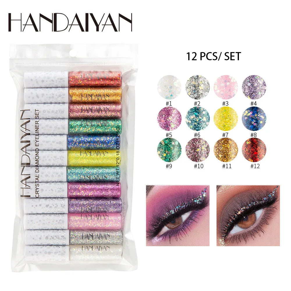 HANDAIYAN Matte Glitter Eyeliner Kit Makeup Waterproof Colorful