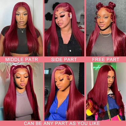 Burgundy Glueless Prep-lucked Human Hair Front Wigs HD