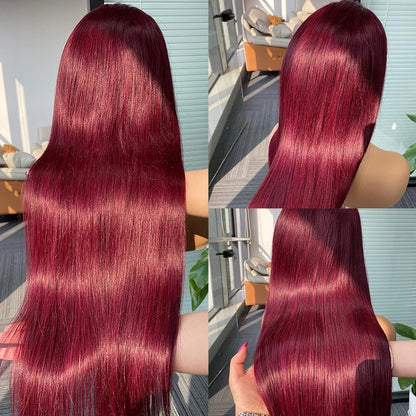 Burgundy Glueless Prep-lucked Human Hair Front Wigs HD