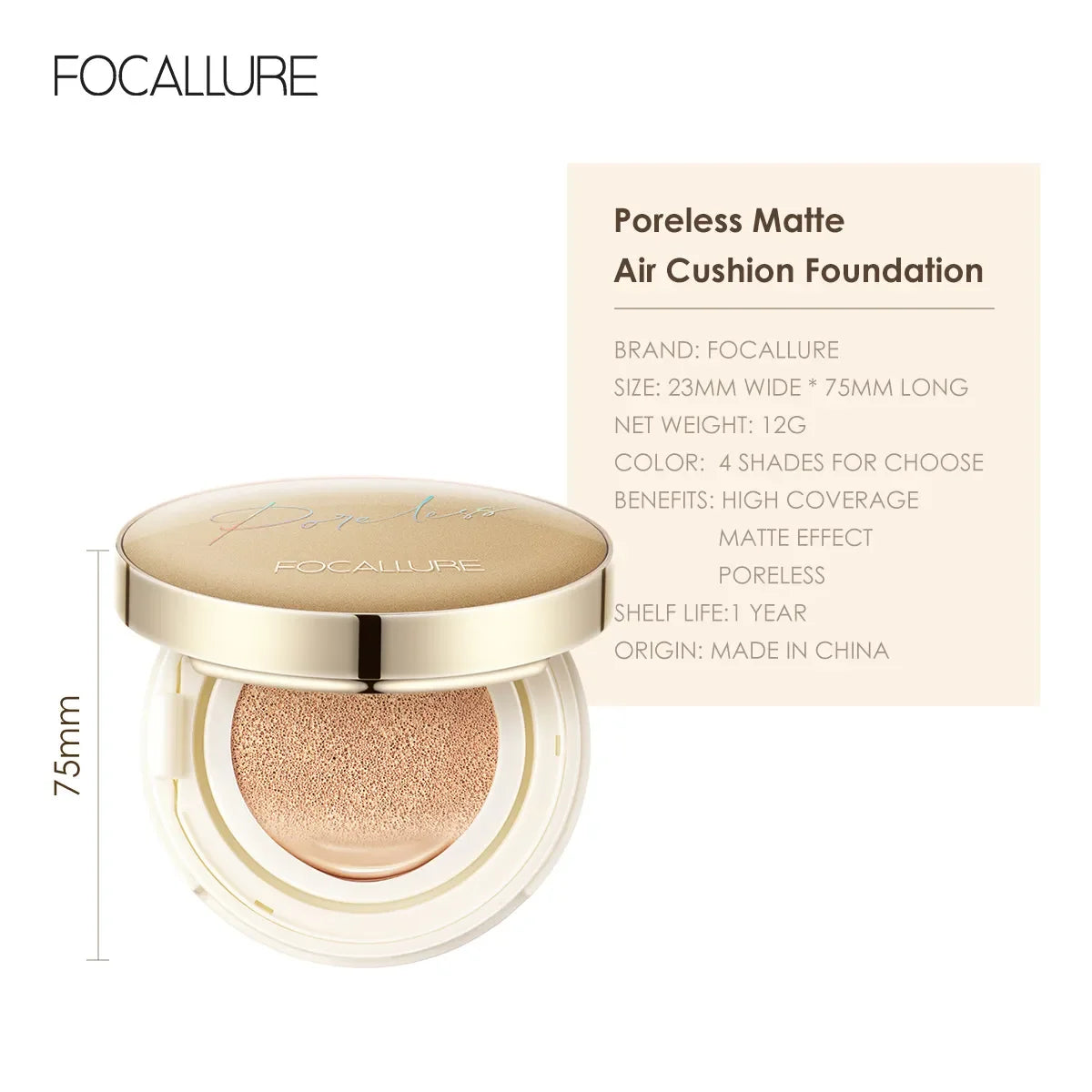 FOCALLURE Waterproof Matte Air Cushion Poreless BB＆CC Cream