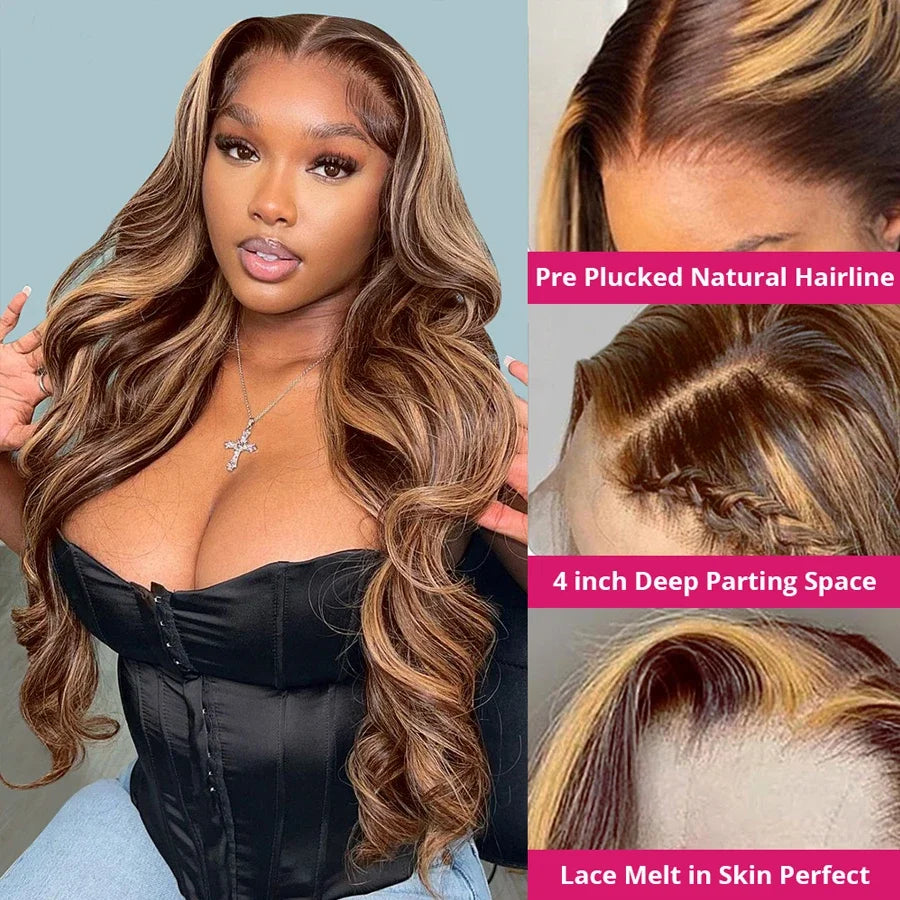 MEODI Highlight Body Wave Lace Front Wig Human Hair HD