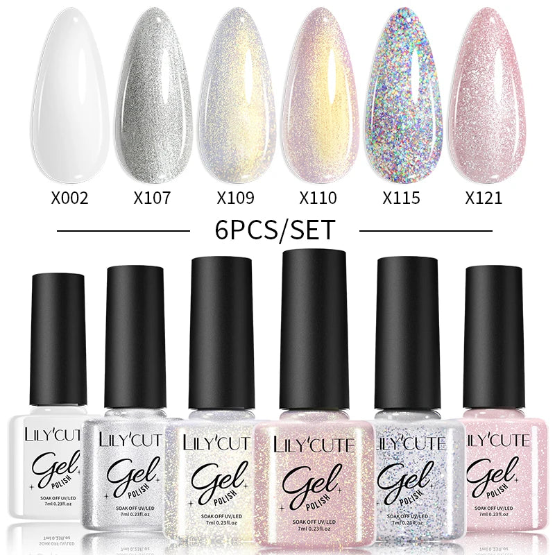 LILYCUTE 6Pcs Colorful Reflective Glitter Nail Art Liner