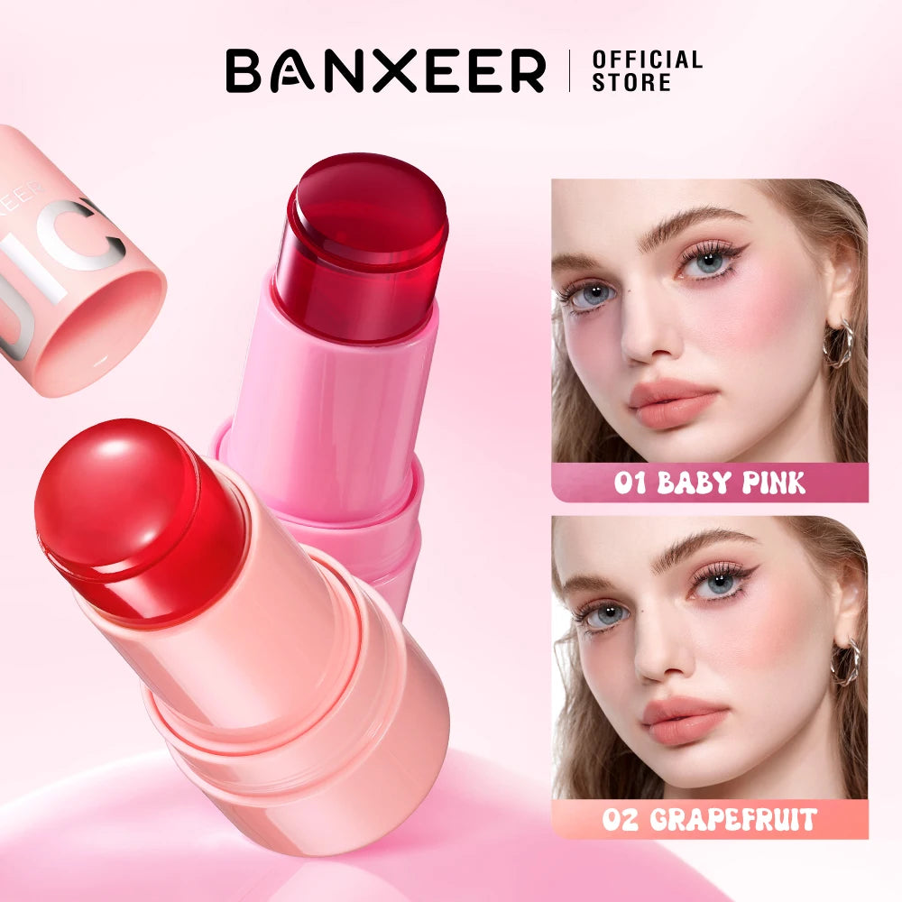 BANXEER Jelly Blush Stick Moisturizing Natural Long Lasting 3-in-1