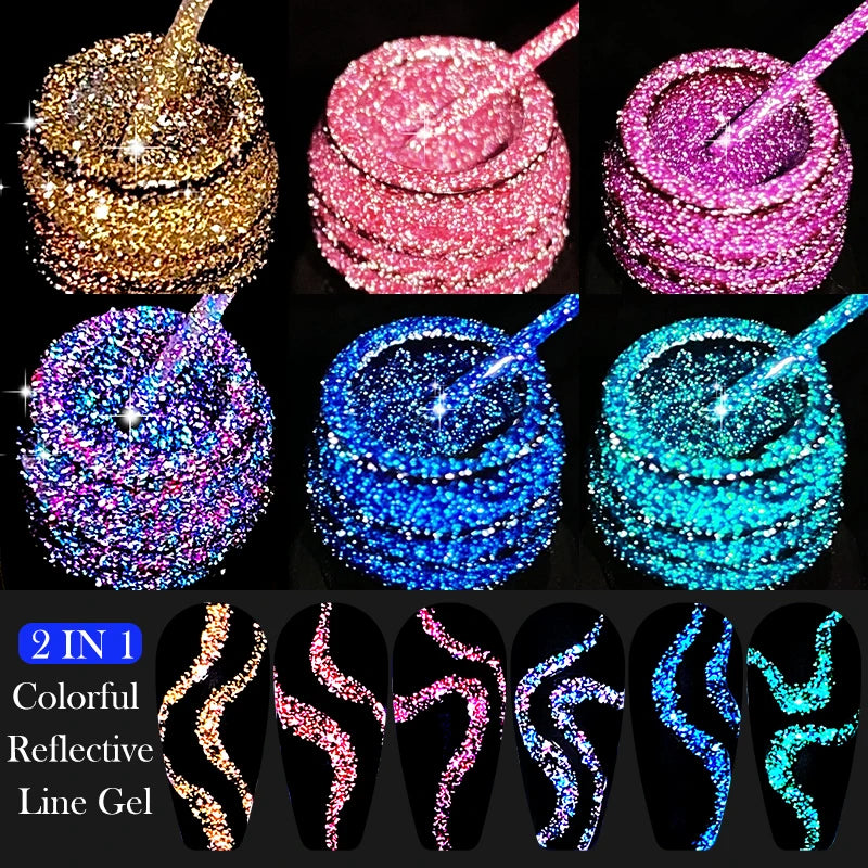 LILYCUTE 6Pcs Colorful Reflective Glitter Nail Art Liner