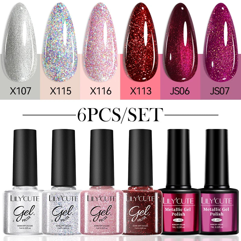 LILYCUTE 6Pcs Colorful Reflective Glitter Nail Art Liner