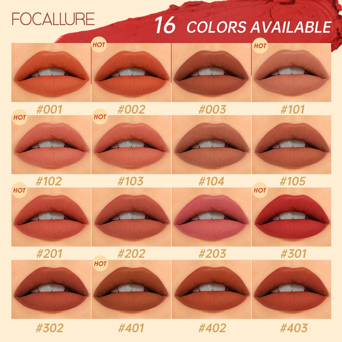 FOCALLURE 16 Shades Matte Lipstick Natural Super Soft