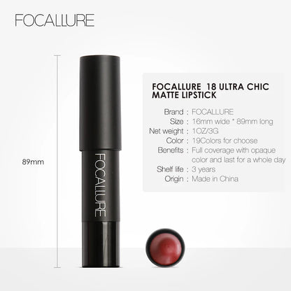 FOCALLURE Brand 19 Colors Matte Lipstick Waterproof