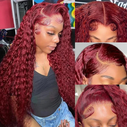 Burgundy Lace Front Human Hair Wigs Deep Wave