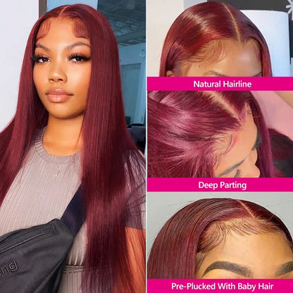 Burgundy Glueless Prep-lucked Human Hair Front Wigs HD