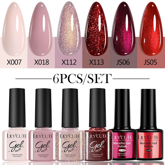 LILYCUE 6Pcs/Set Gel Nail Polish