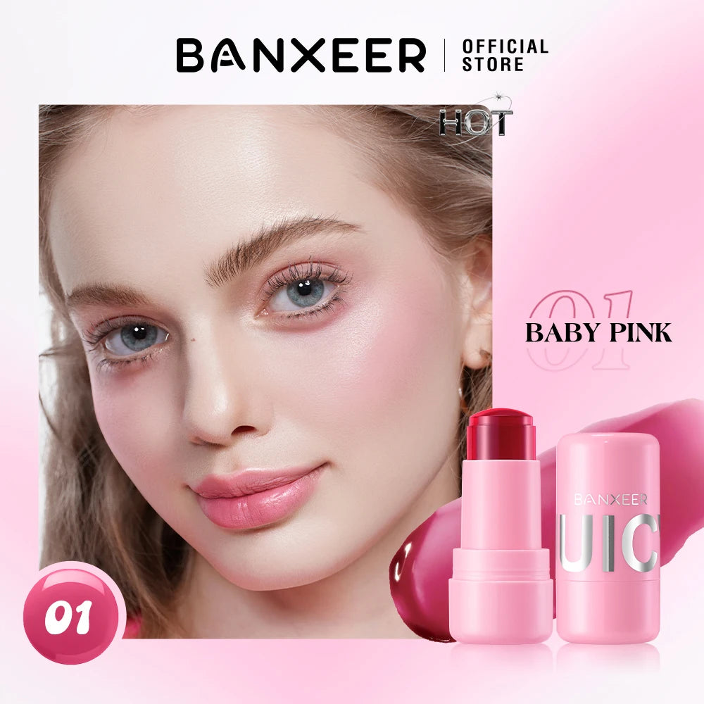 BANXEER Jelly Blush Stick Moisturizing Natural Long Lasting 3-in-1