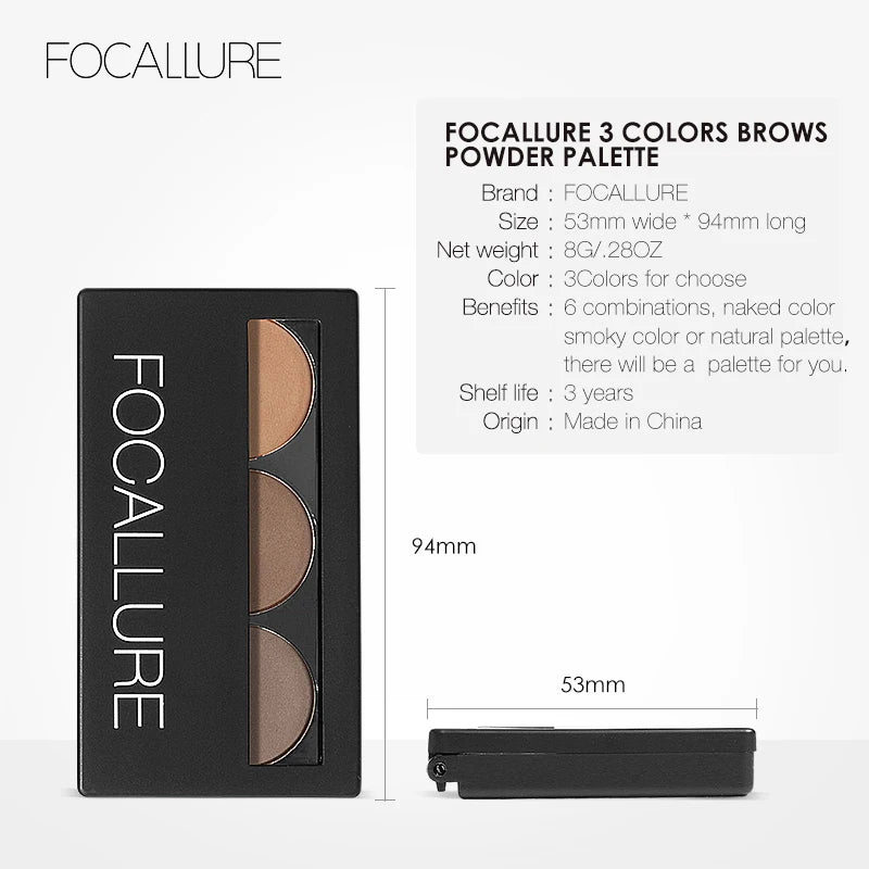 FOCALLURE 3 Colors Eyebrow Powder Palette Waterproof