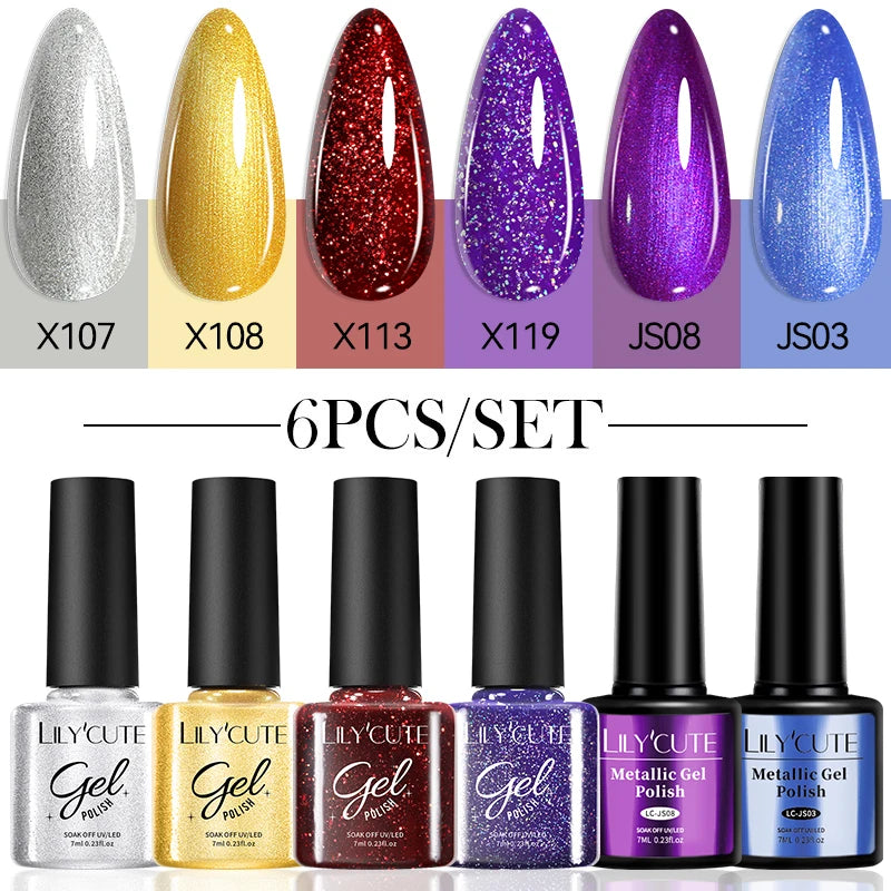 LILYCUTE 6Pcs Colorful Reflective Glitter Nail Art Liner