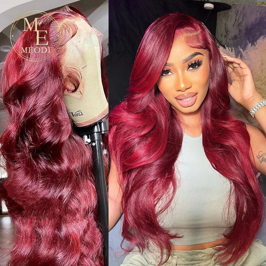 Burgundy Glueless Prep-lucked Human Hair Front Wig