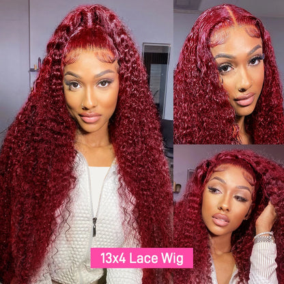 Burgundy Lace Front Human Hair Wigs Deep Wave