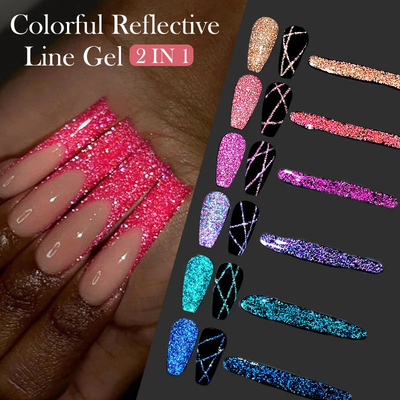 LILYCUTE 6Pcs Colorful Reflective Glitter Nail Art Liner