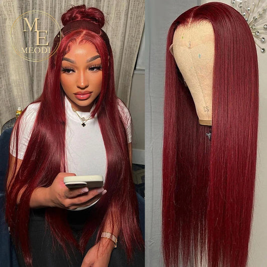 Burgundy Glueless Prep-lucked Human Hair Front Wigs HD