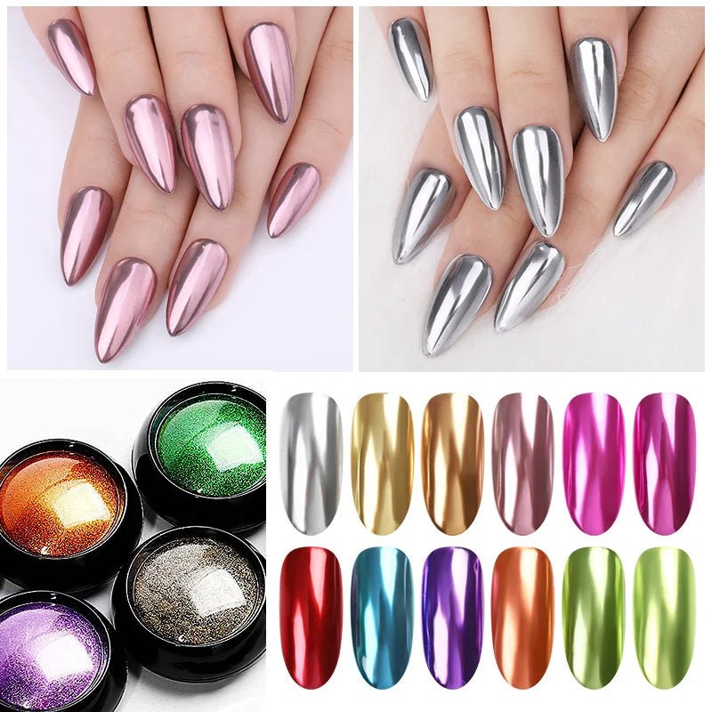 1Box Nail Mirror Glitter Powder Metallic Colorful