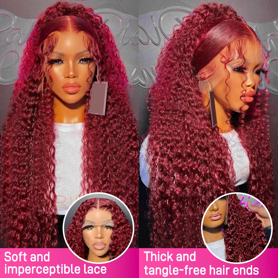 Burgundy Lace Front Human Hair Wigs Deep Wave