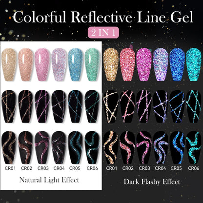 LILYCUTE 6Pcs Colorful Reflective Glitter Nail Art Liner