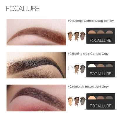 FOCALLURE 3 Colors Eyebrow Powder Palette Waterproof