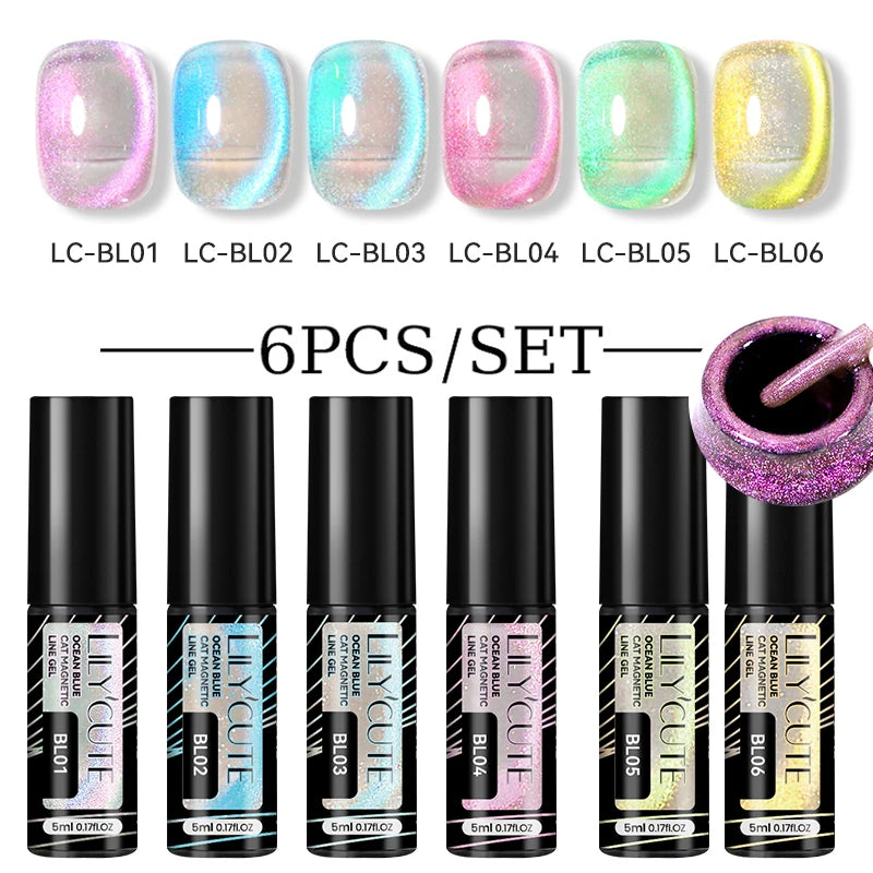 LILYCUTE 6Pcs Colorful Reflective Glitter Nail Art Liner