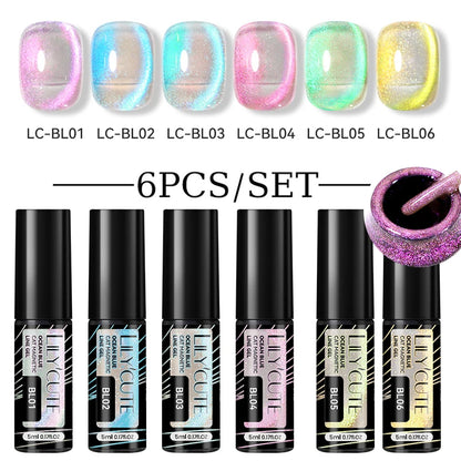 LILYCUTE 6Pcs Colorful Reflective Glitter Nail Art Liner