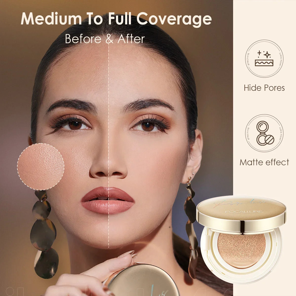 FOCALLURE Waterproof Matte Air Cushion Poreless BB＆CC Cream