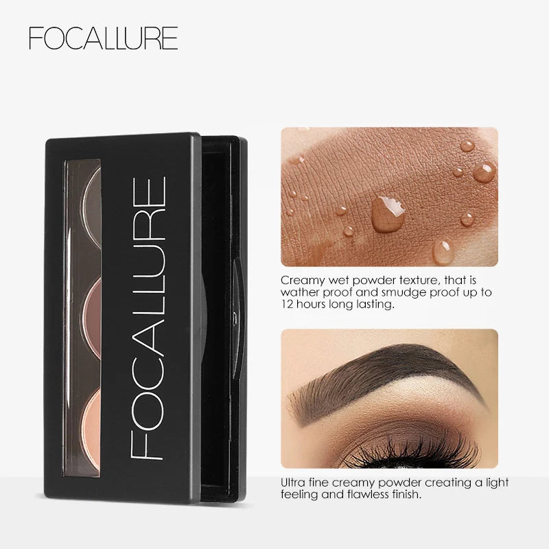 FOCALLURE 3 Colors Eyebrow Powder Palette Waterproof